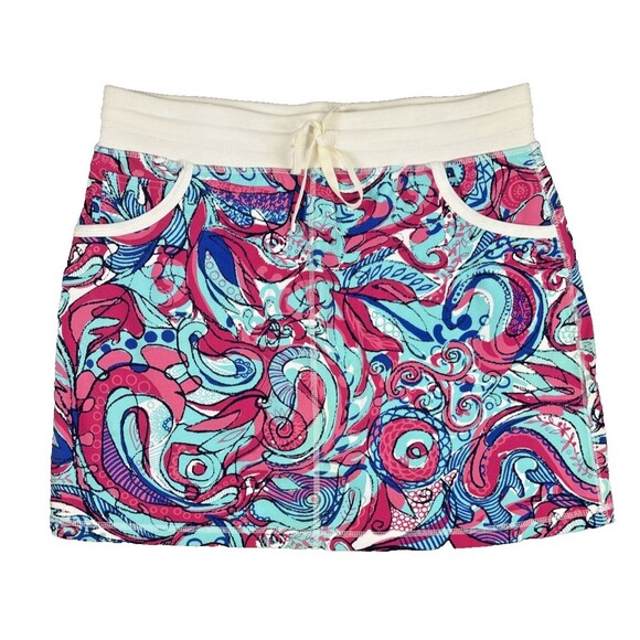 Talbots Blue/Pink Abstract Paisley Swirl Print Knit Shorts Skort Sz Medium - Picture 1 of 9